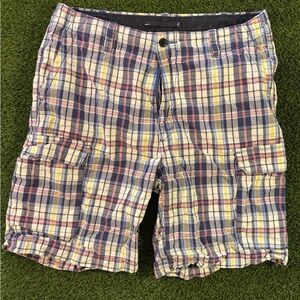 Nautica Plaid Cargo Shorts in Blue, Cream, Yellow and Red